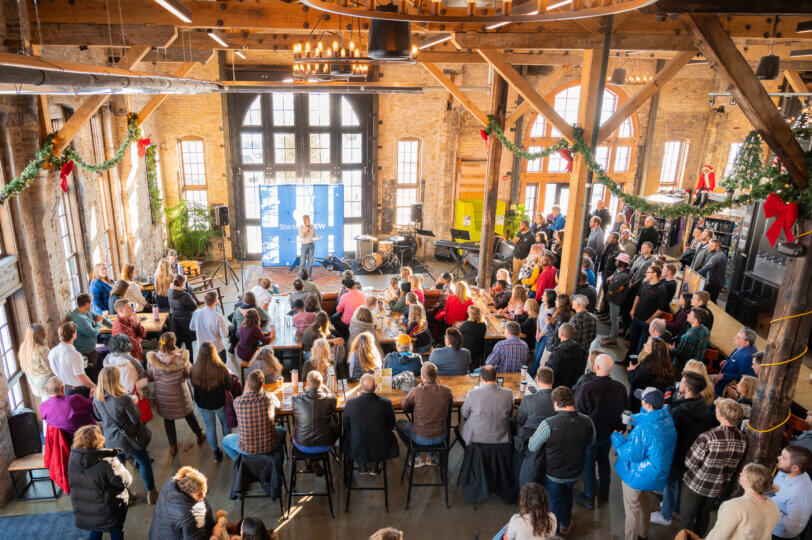 crowd gathered at StartupBrew