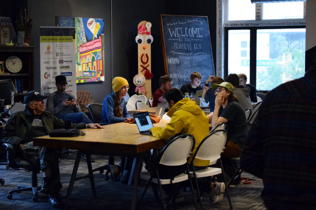 Participants of the 2019 Fargo Hackathon wait for kickoff. 